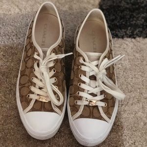 Brown and White Coach Canvas Shoes/Sneakers